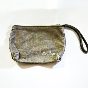 Vintage Carlos Falchi Sport Black Gray Denim Makeup Bag or Wristlet